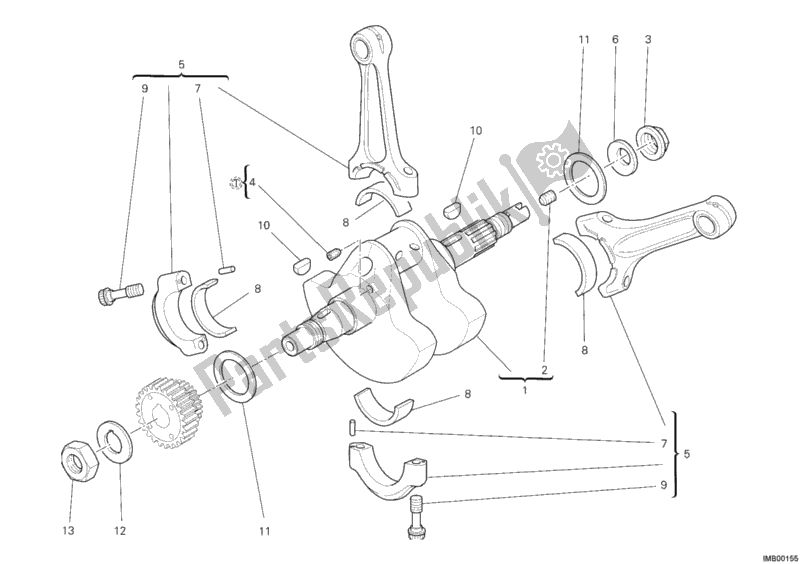 All parts for the Crankshaft of the Ducati Hypermotard 1100 EVO 2012